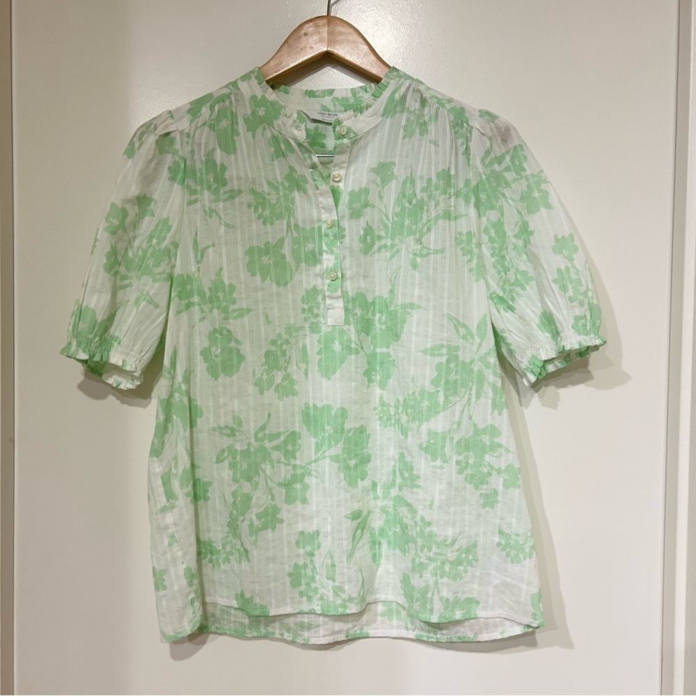 Lucky Brand Puff Sleeve Popover Blouse green multi-floral 100% cotton NWT size M - Picture 4 of 9